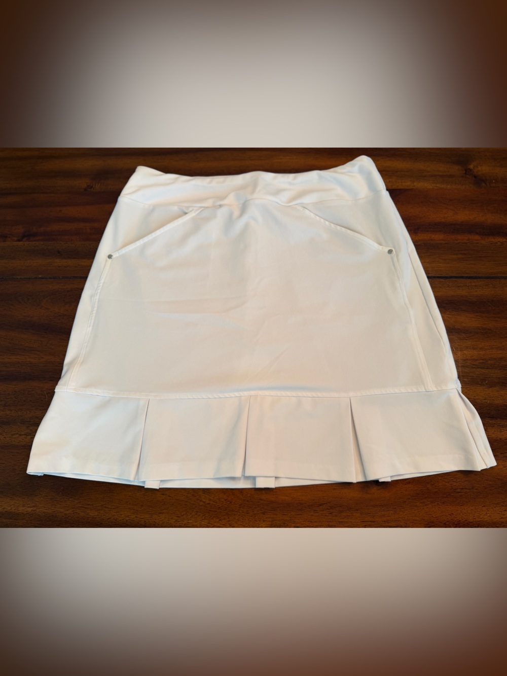 Tail White Pleated Hem Mini Skirt with Stud Pocket Detail